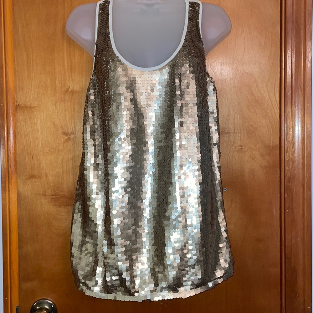 Gold sequined top lined and trimmed in cream shear